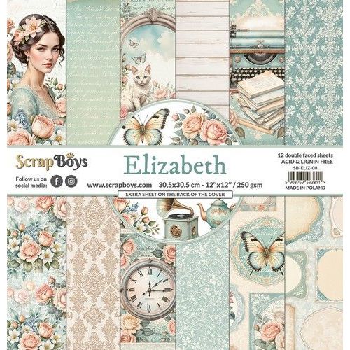 ScrapBoys Elizabeth paperset 12 vl+cut out elements-DZ SB-ELIZ-08 30,5cmx30,5cm *