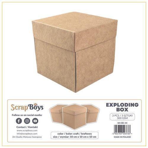 ScrapBoys Exploding box - craft- 3 st - 300 grm SB-EBC-03 10x10x10 cm*