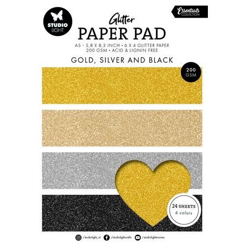 Studio Light Glitter Paper Pad Gold, silver and black Ess. nr.209 SL-ES-PP209 148x210x10mm *