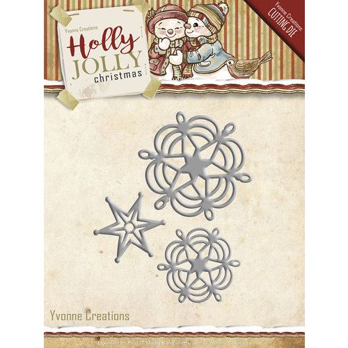 Die - Yvonne Creations - Holly Jolly - Snowflake and Star (AFGEPRIJSD)